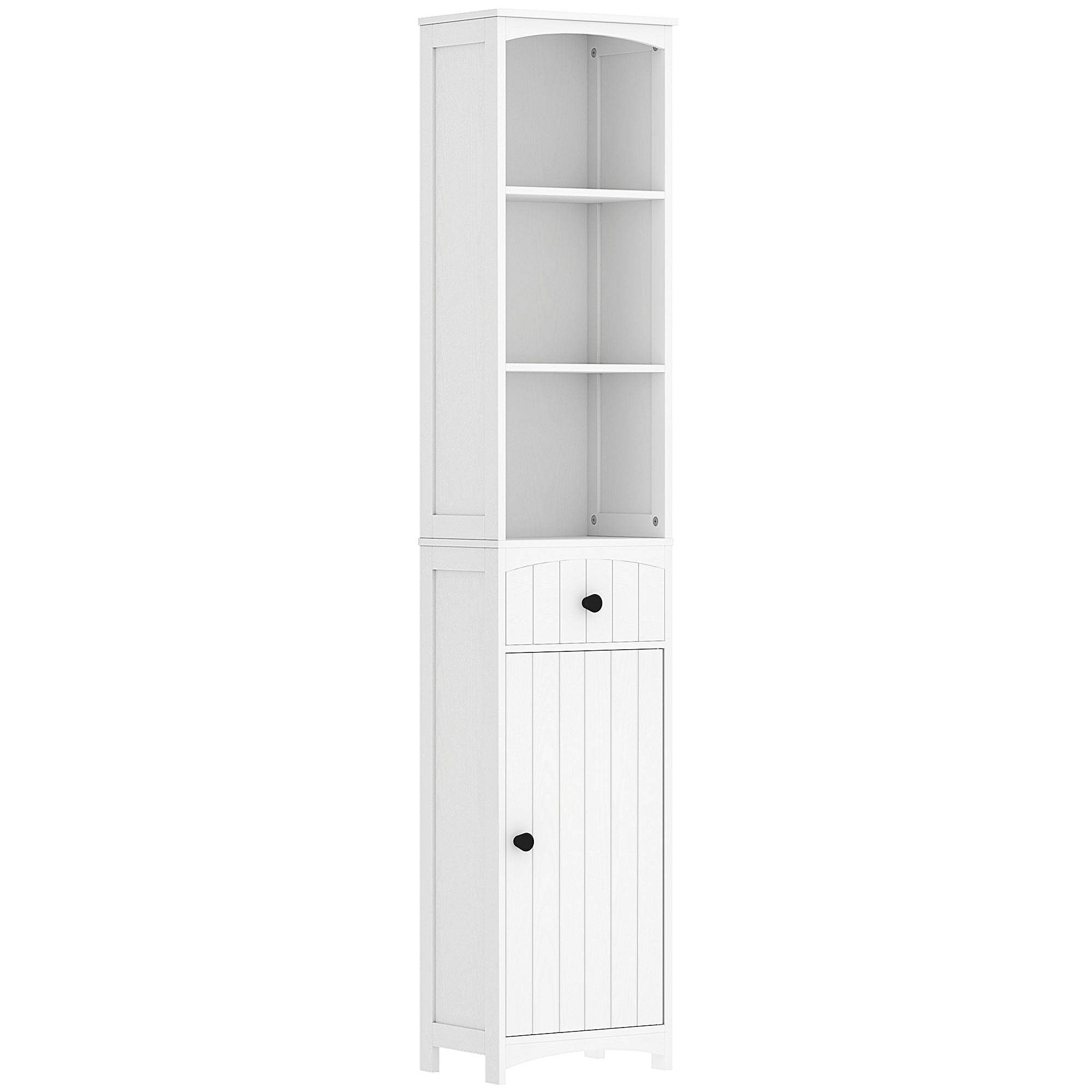 Bathroom Cabinet, Tall with 3 Shelves, 1 Drawer, White