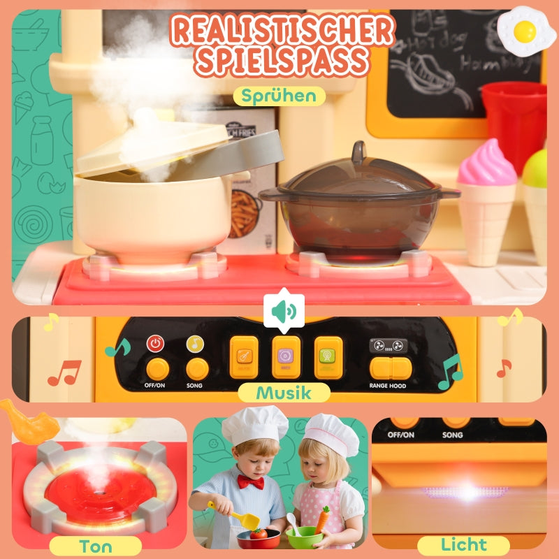 Play Kitchen, Running Water 85-Piece Set Lights Sounds Ages 3-6, Green Plastic