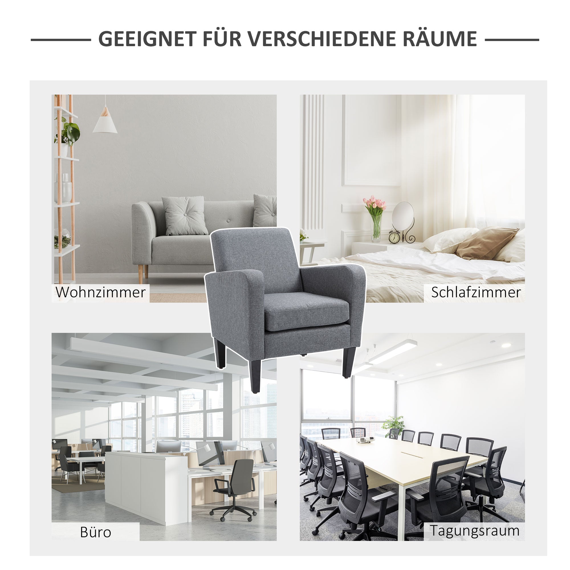 Recliner Chair, Upholstered Wooden Legs, Light Grey Linen Fabric