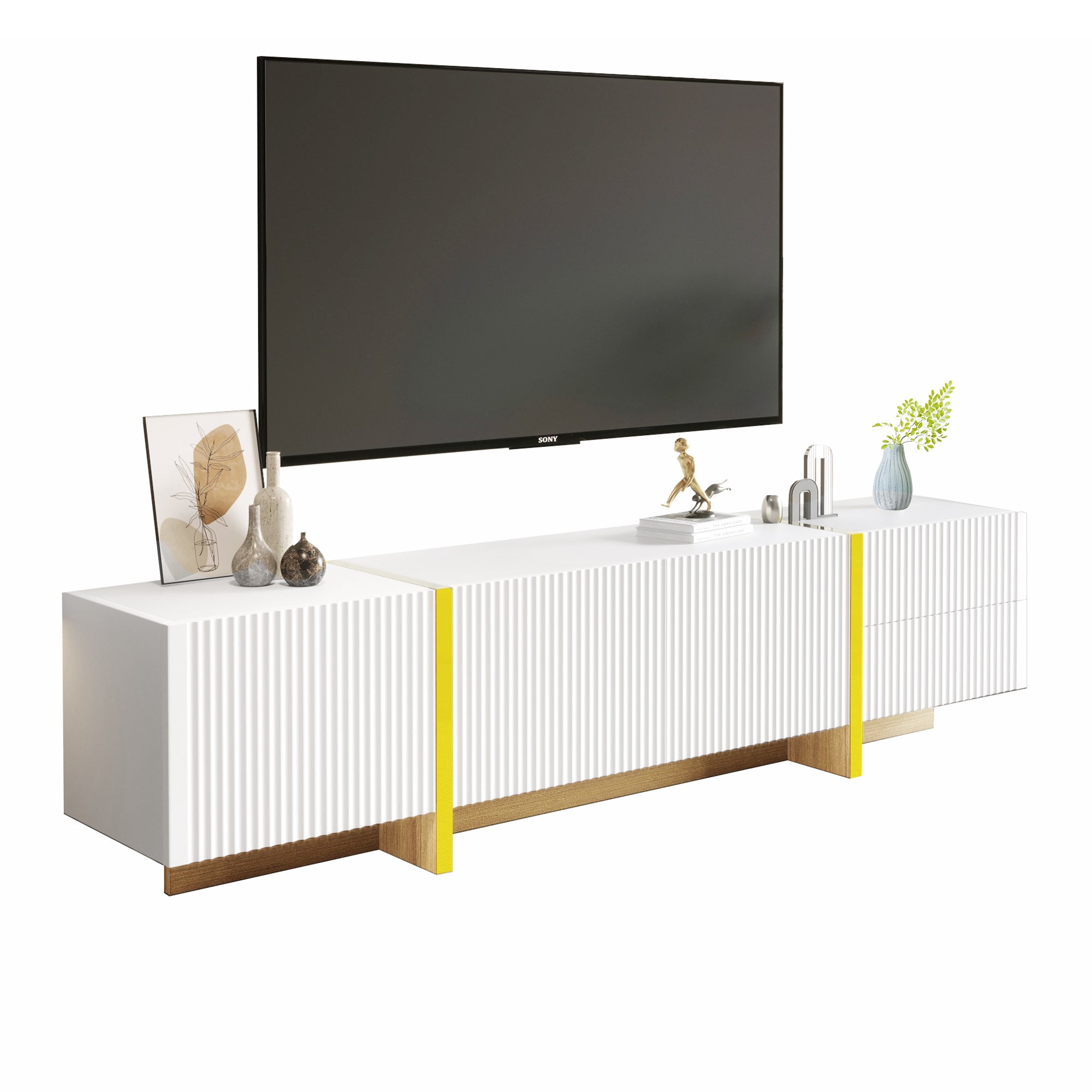 TV Cabinet 190 cm 3 Doors 2 Drawers, White Gold Wood Grain