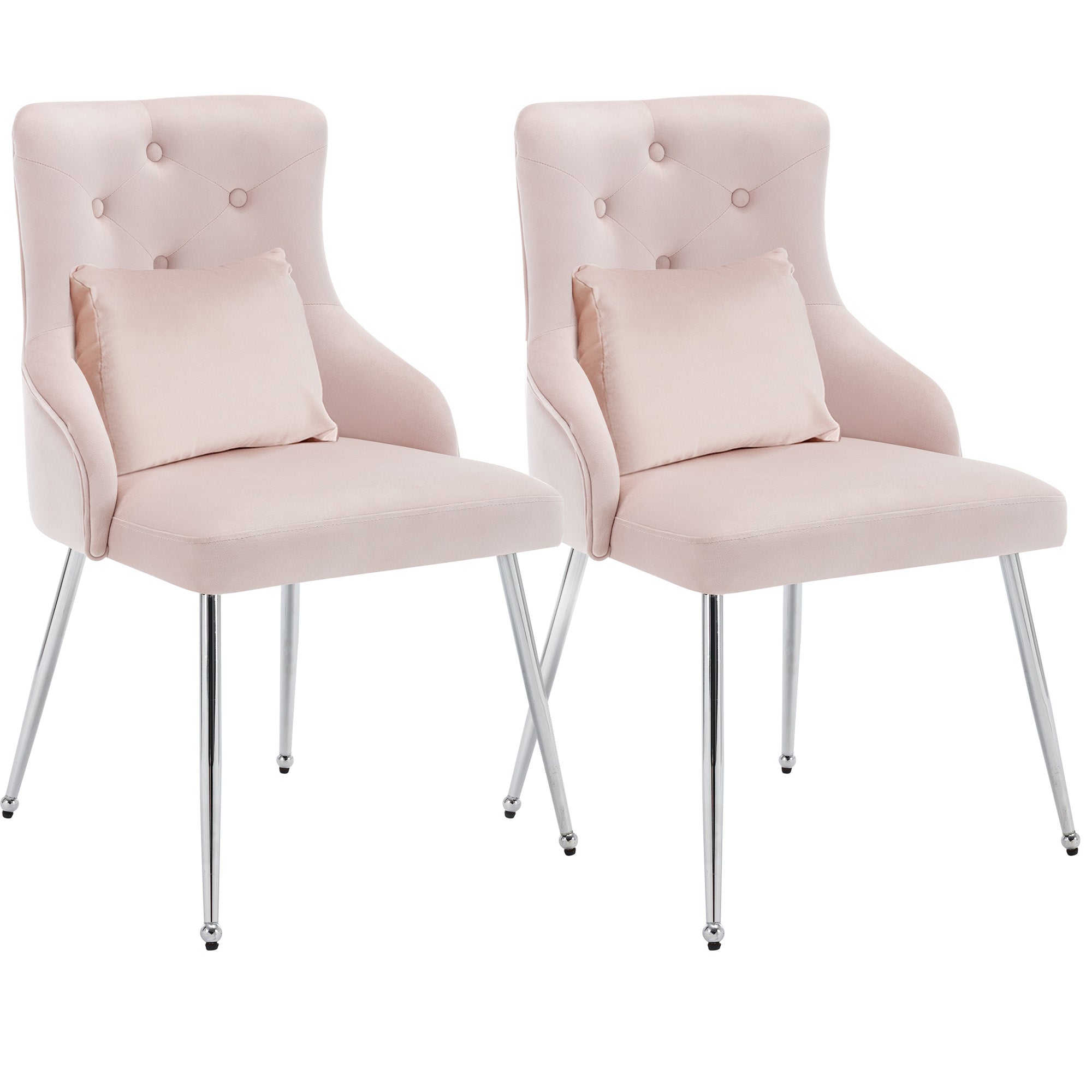 Dining Chairs Set of 2 with Button Pattern and Lumbar Cushion, Pink
