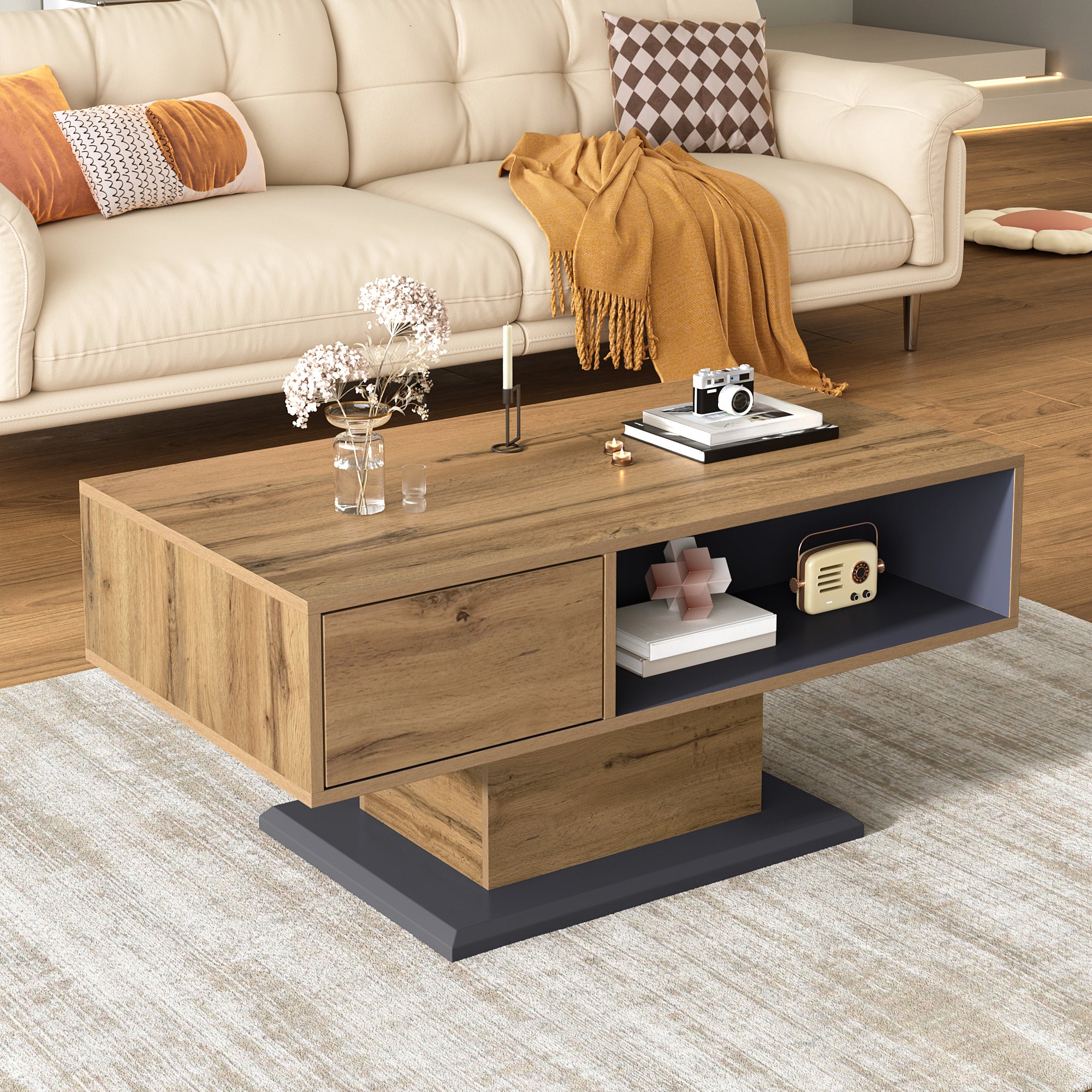 Coffee Table Modern Double-Sided Storage Large Shelf