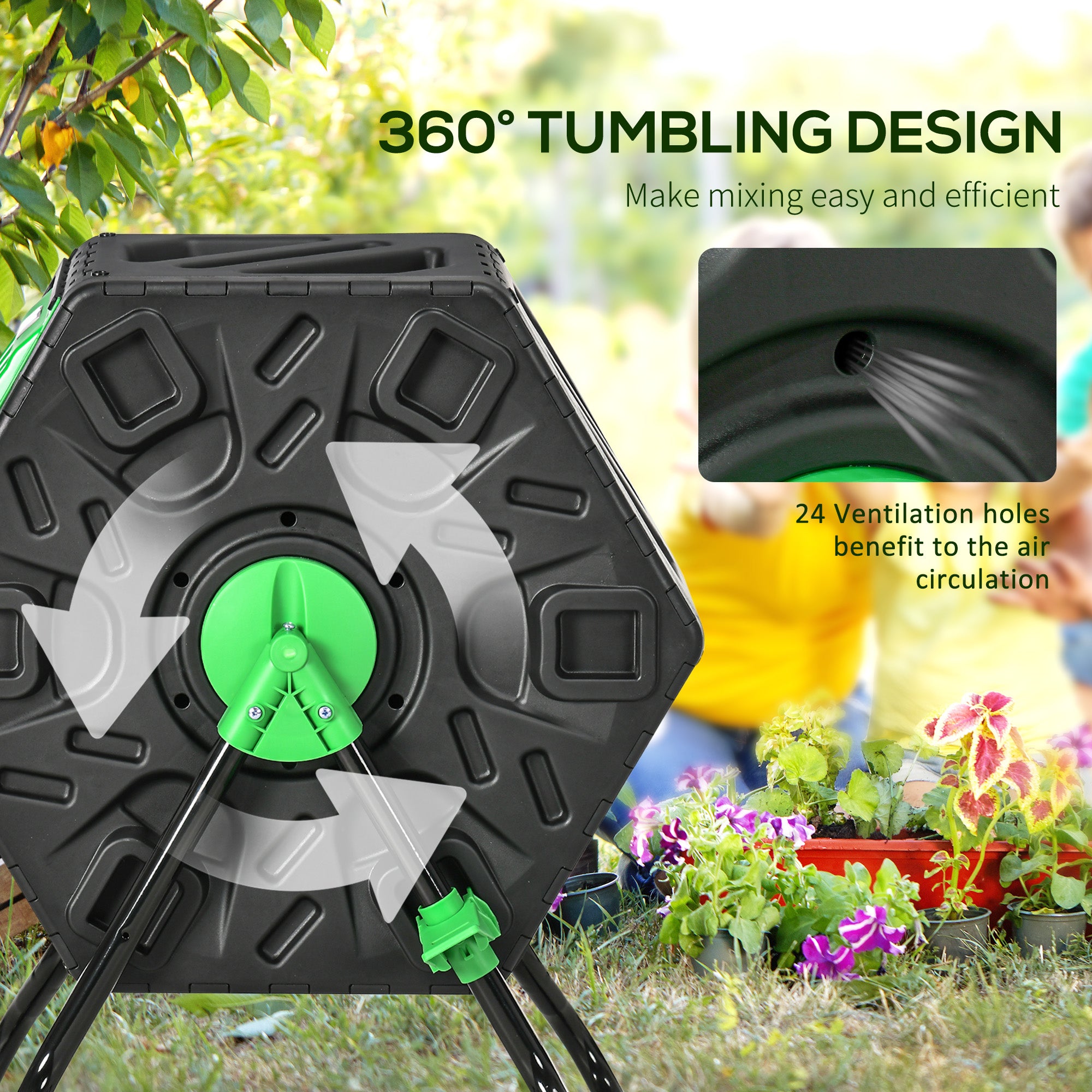 Garden Compost Bin, 65L Rotating Single Chamber with Steel Legs