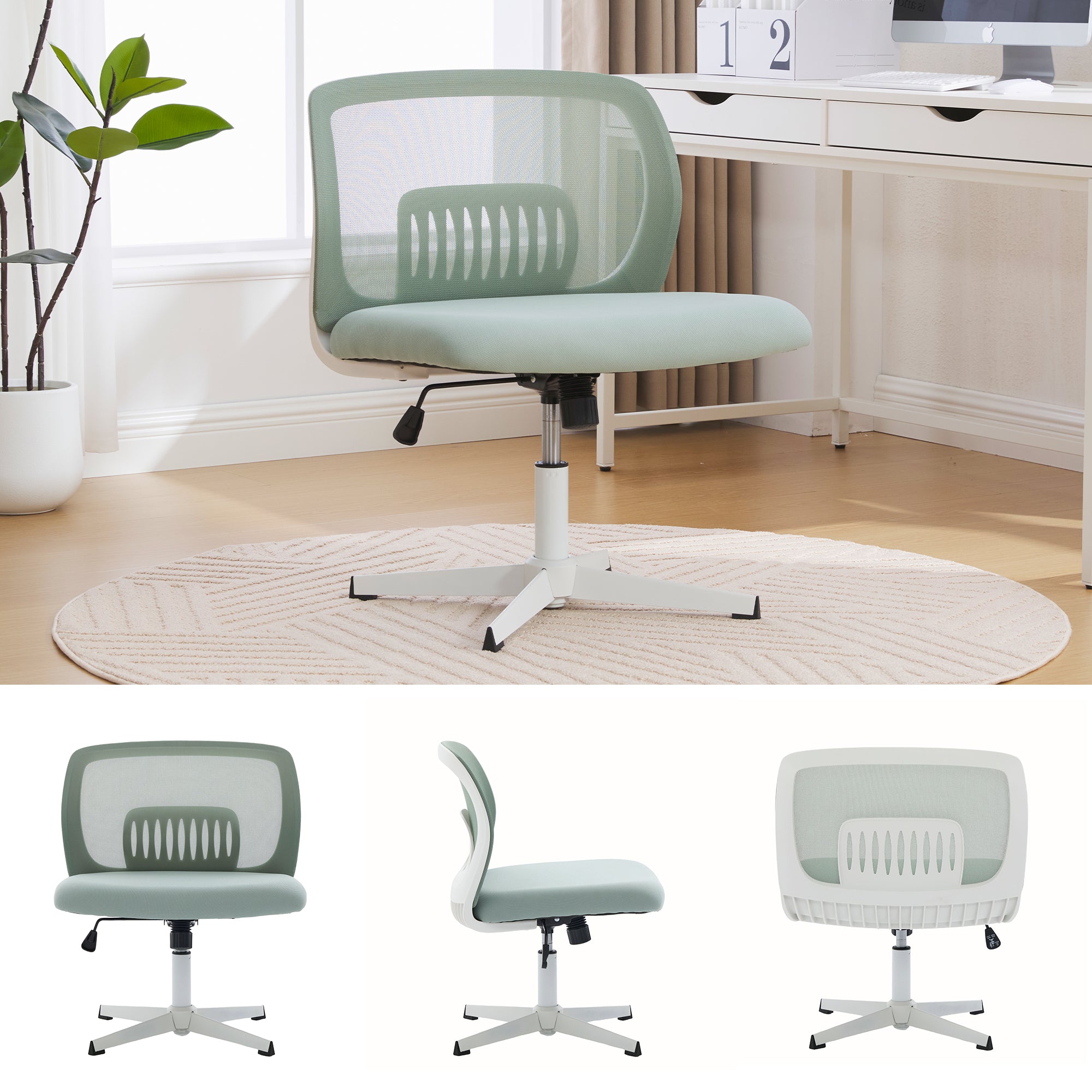 Armless office chairs, reading chairs with wide upholstery, rocking, height adjustable, 360° rotatable
