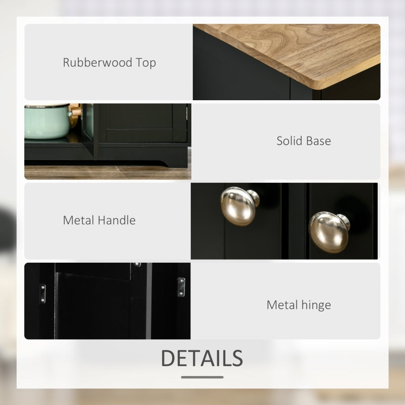 Sideboard with Adjustable Shelves and Rubberwood Top - Black