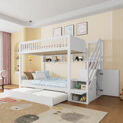 Bunk Bed 90x200cm Pull-out Bed with Shelf, Wardrobe & Storage - White