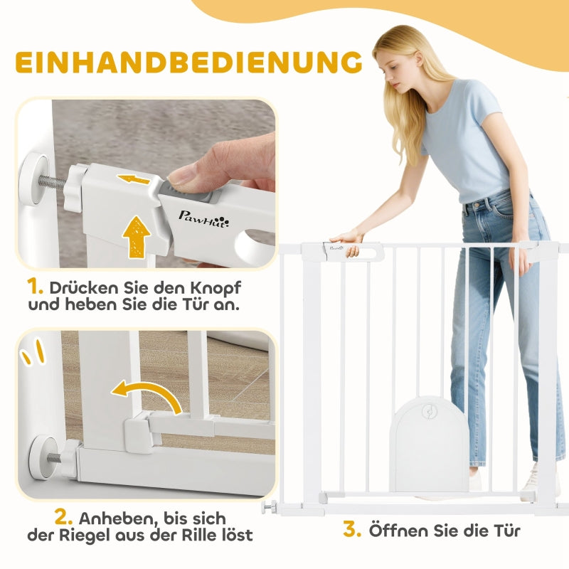 Adjustable Pet Gate with Small Door, Steel/Plastic, White