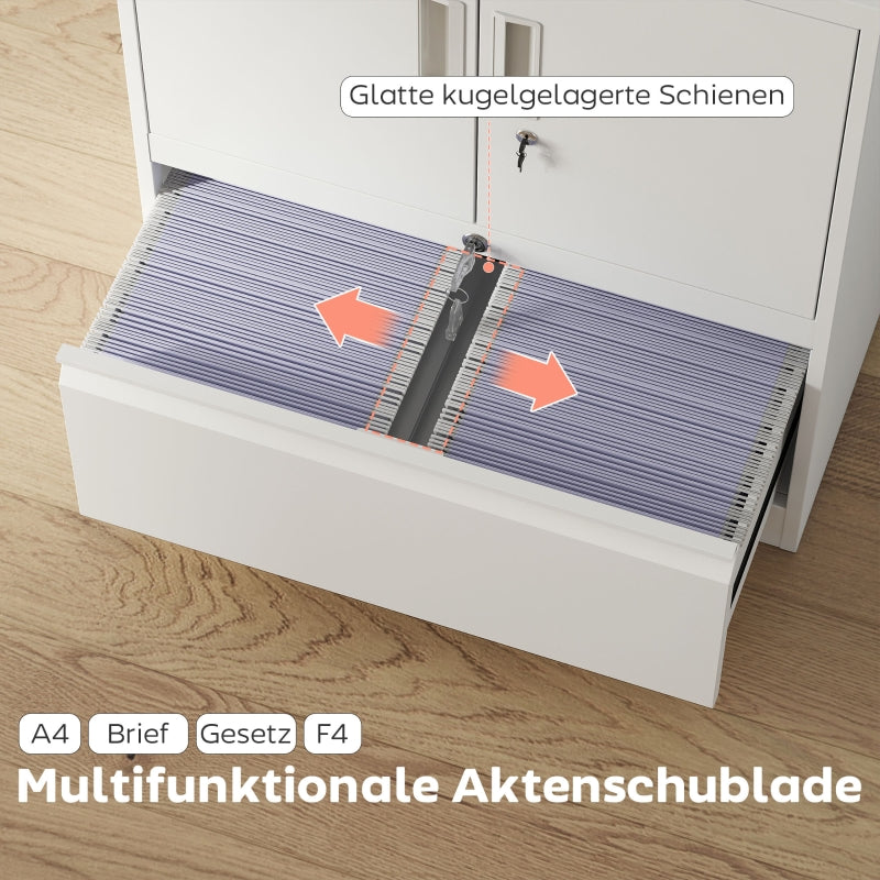 Filing Cabinet Lockable 2 Doors Adjustable Shelves Steel - White