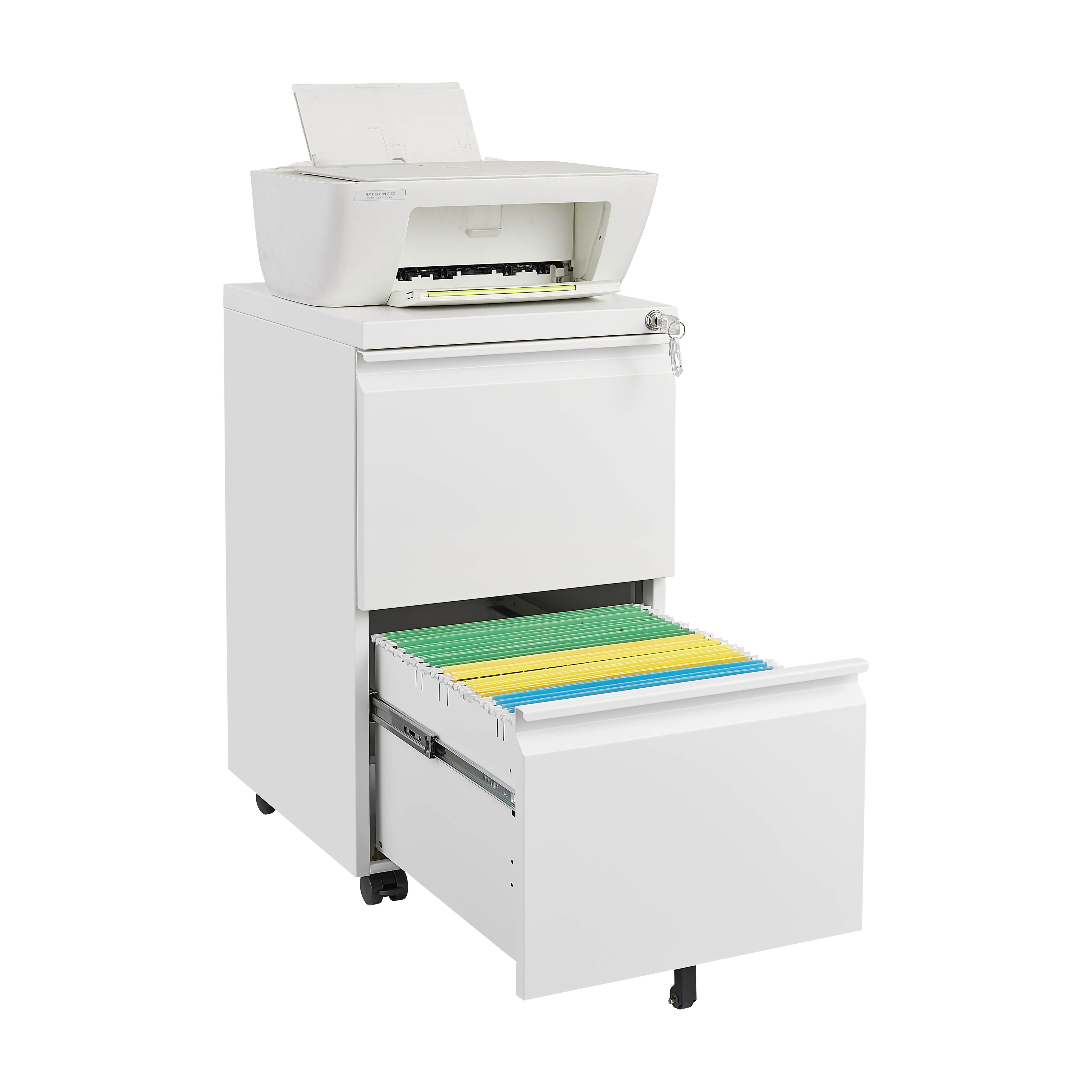 Mobile File Cabinet 2-Drawer with Lock Legal/Letter Size Steel - White