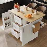 Kitchen Island Mobile Worktop Storage Removable Partitions - White