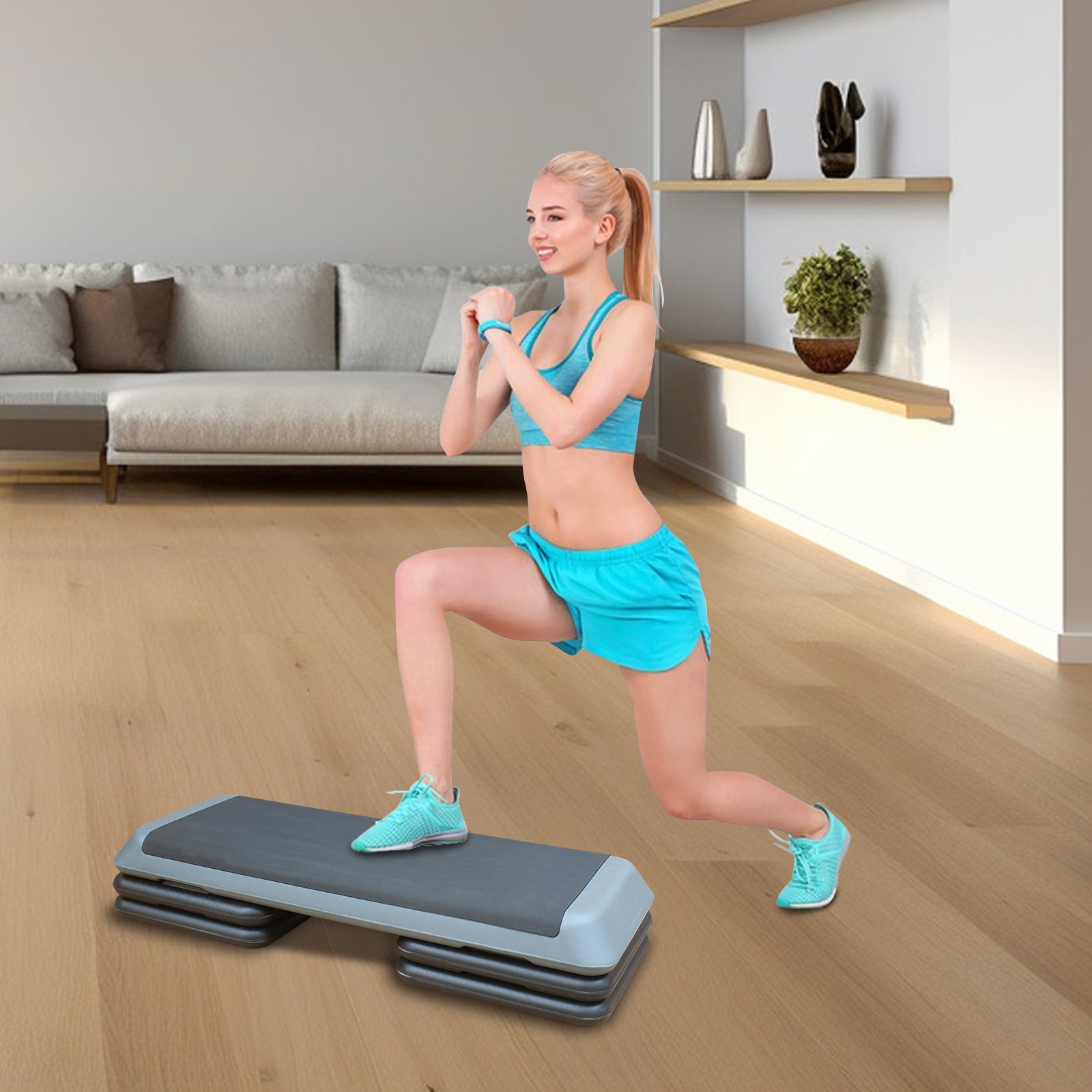 Aerobic Step Platform 110cm Adjustable Height with 4 Risers Home Gym Gray