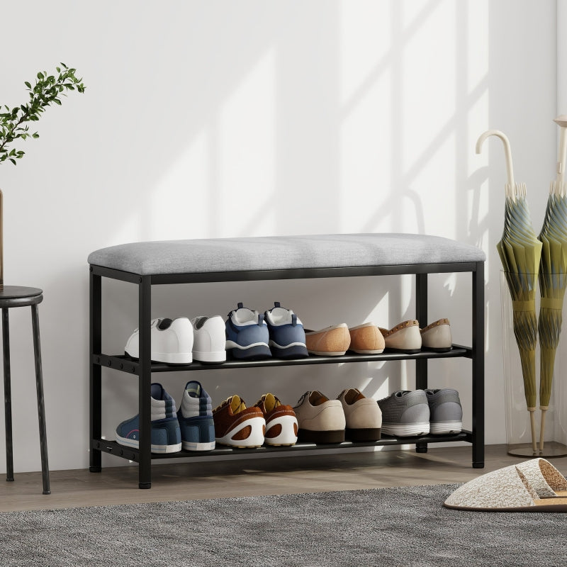 Shoe Bench with Storage, 2 Open Compartments, 81 x 31 x 50 cm Black