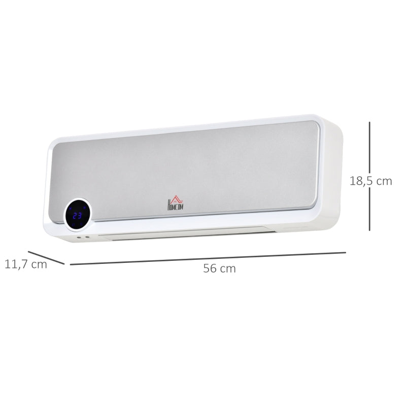 Wall-Mounted Fan Heater, 2000W with Remote Control, LED Display, 12h Timer
