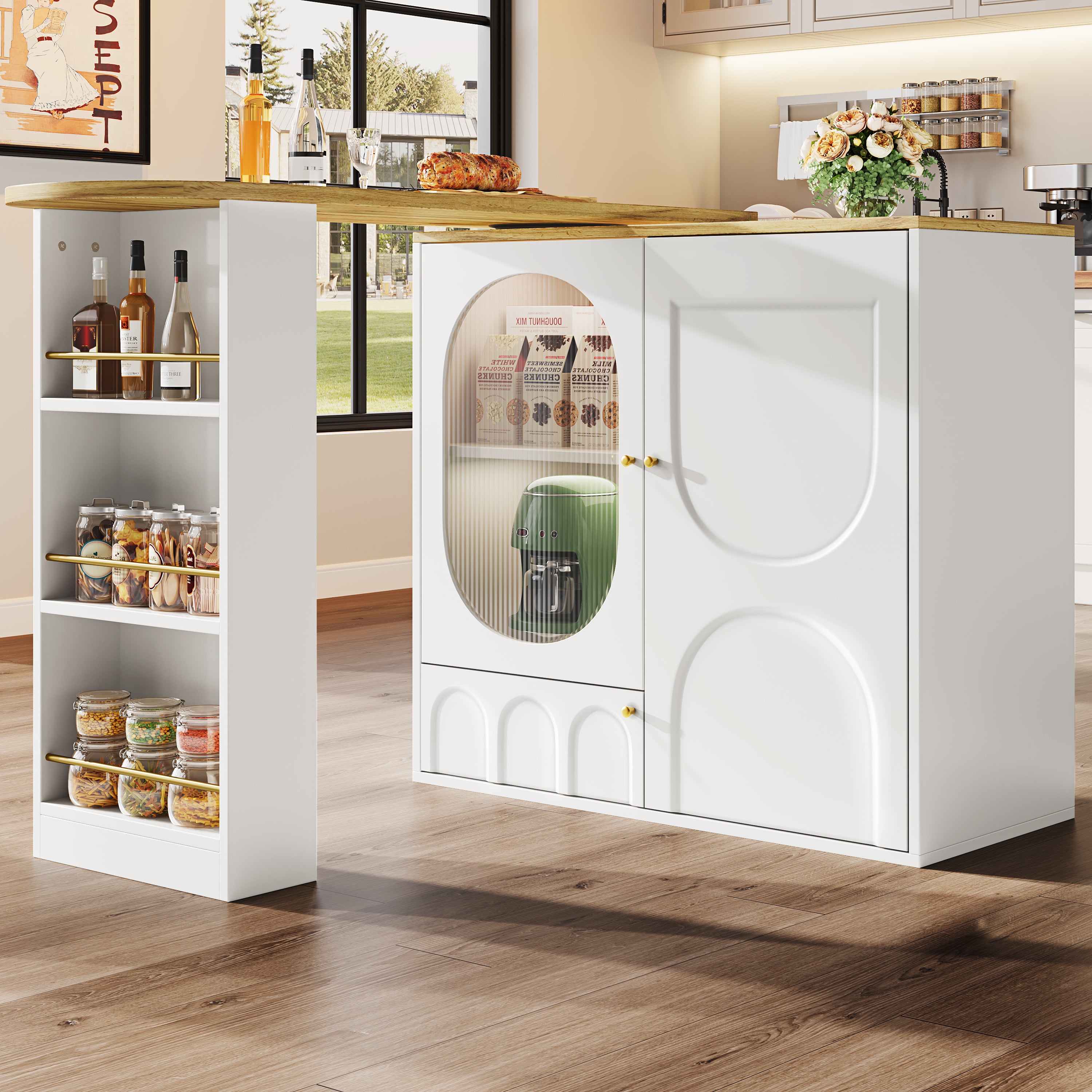 360° Rotating Bar Table Kitchen Island Storage Cabinet - White/Black