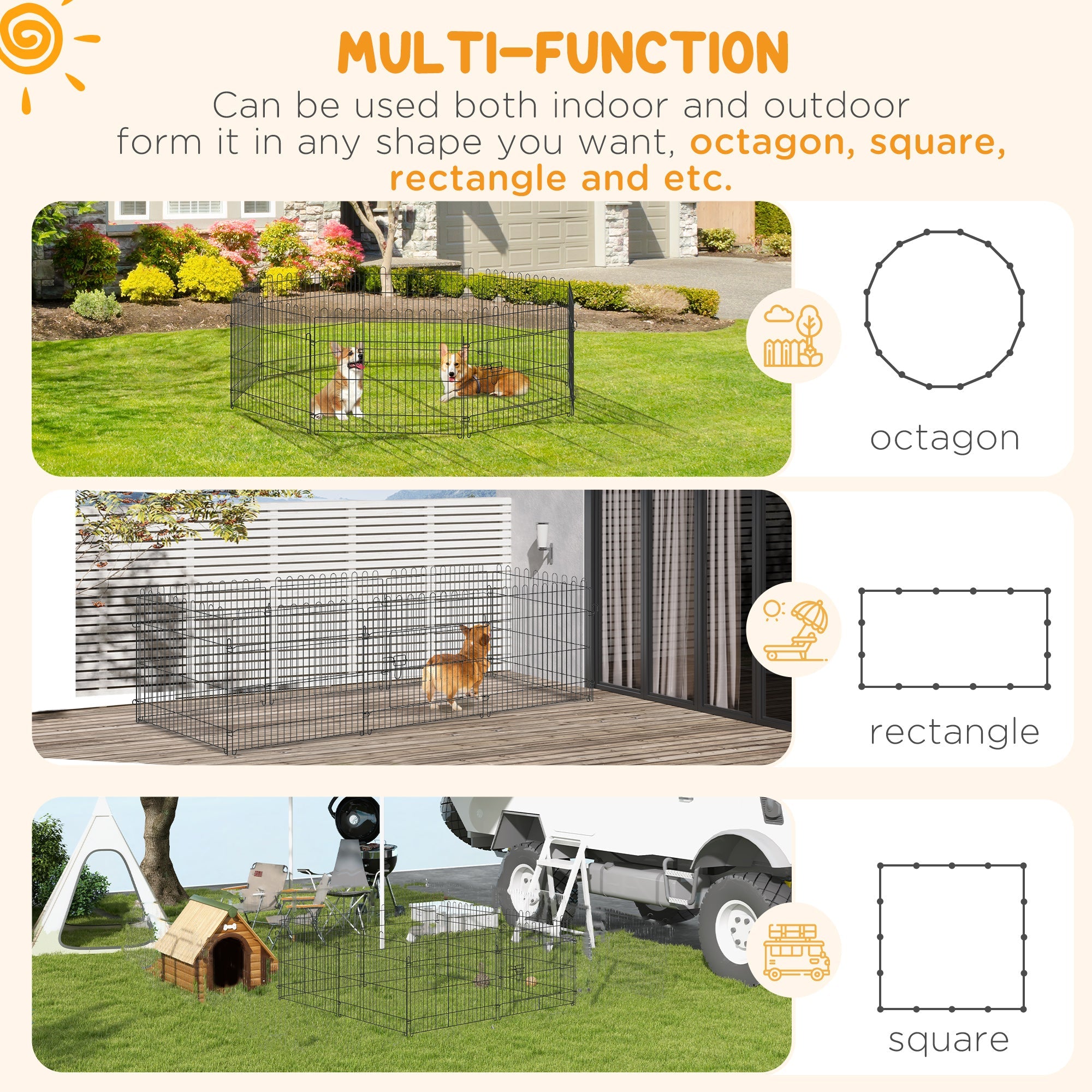 Puppy Run, Flexible Fence Playpen, 5 Sizes, Metal