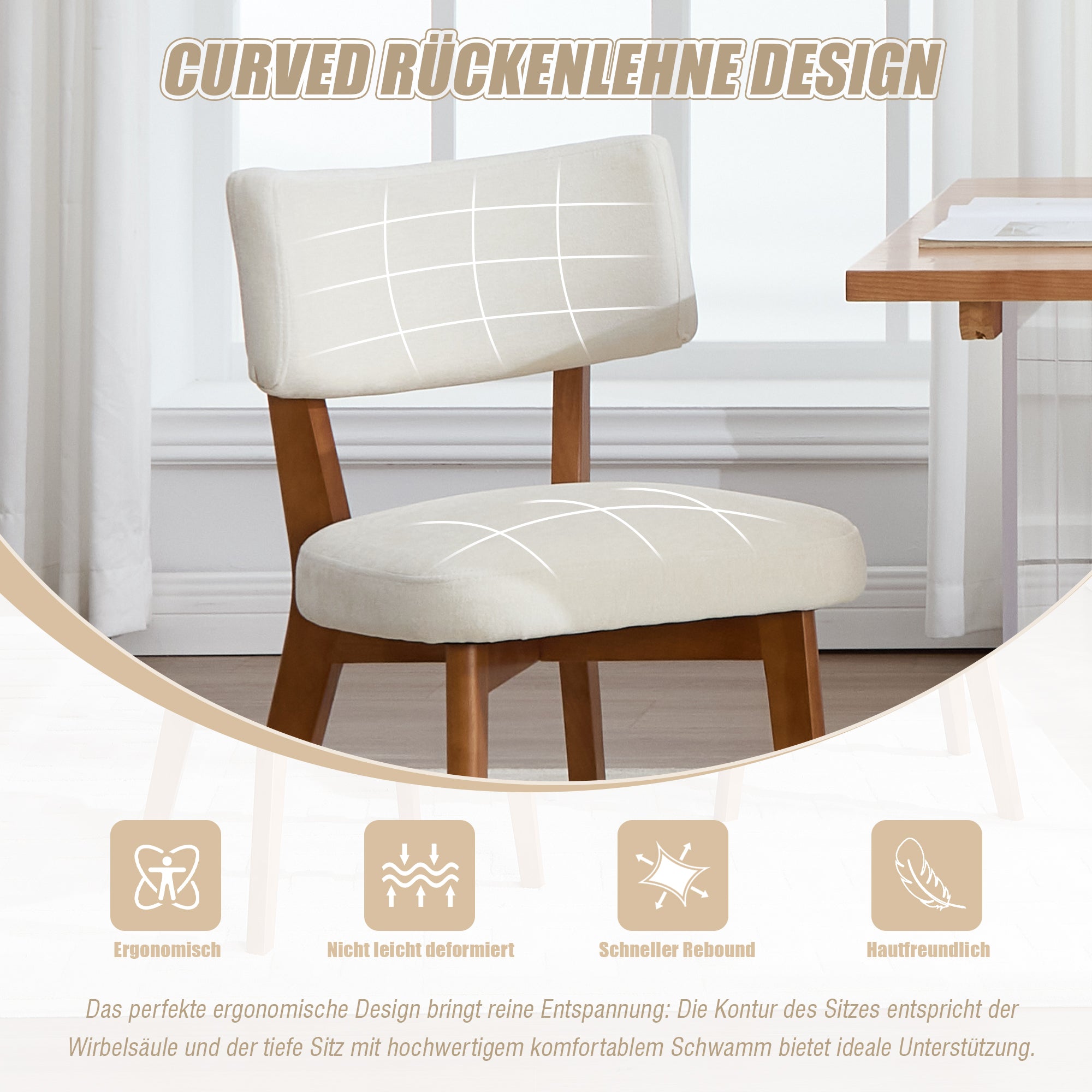 Dining Chair Set of 2, Modern Mid-Century Style Solid Wood Legs, Fabric Upholstered