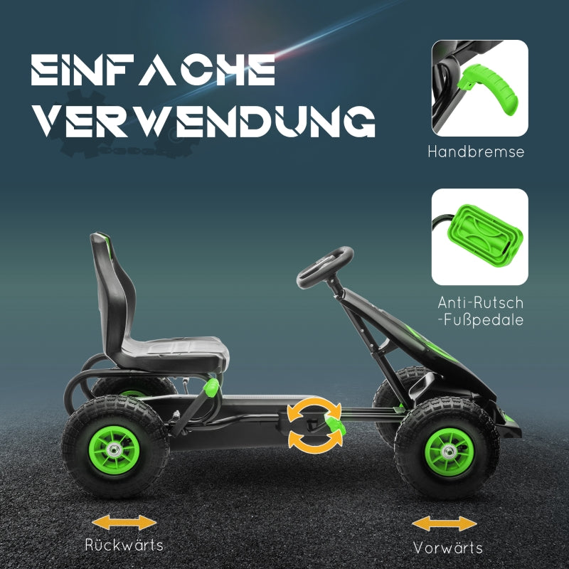 Children's Go-Kart with Pedals and Adjustable Seat, Green and Black
