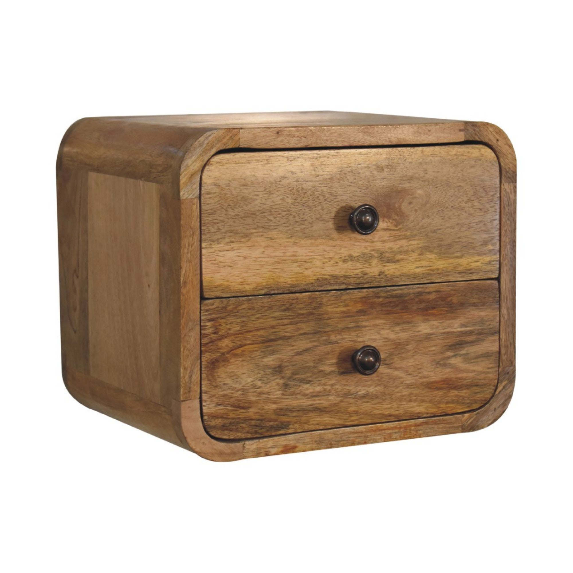 Floating Bedside Mini Curve, 2 Drawers, Solid Oak-ish Wood