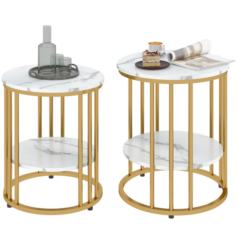 Coffee Tables Set of Two Marble-Effect White/Gold-Tone