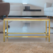 Solid Wood Coffee Table - Rectangle Brass Gold - Gold and Dark Brown