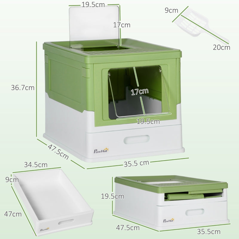 Hooded Cat Litter Box, Portable, with Scoop, Front Entry - Light Green