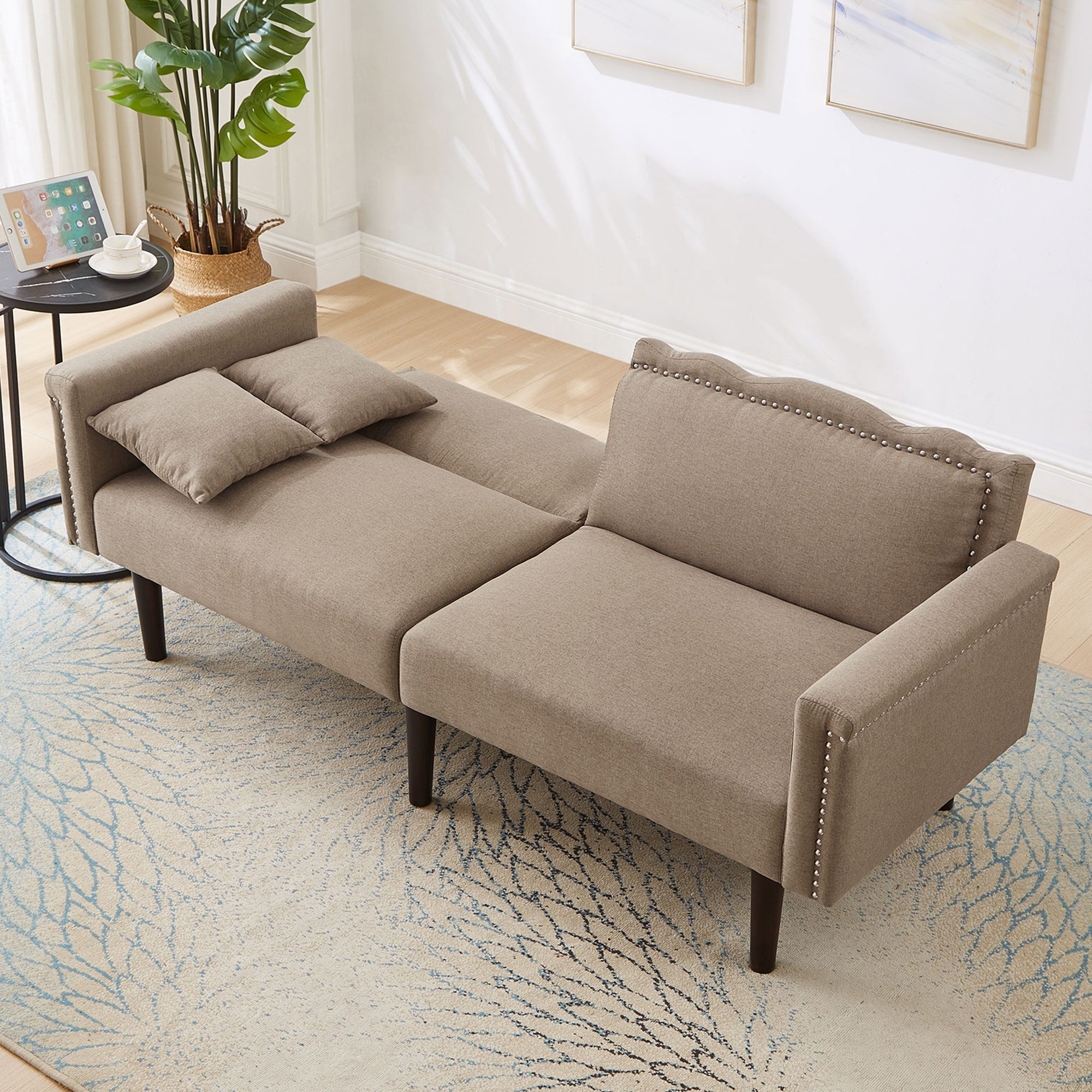 2-in-1 Multifunctional Sofa Bed, Two-Seater Reclining with Adjustable Backrests, High-Density Foam, Cotton Linen