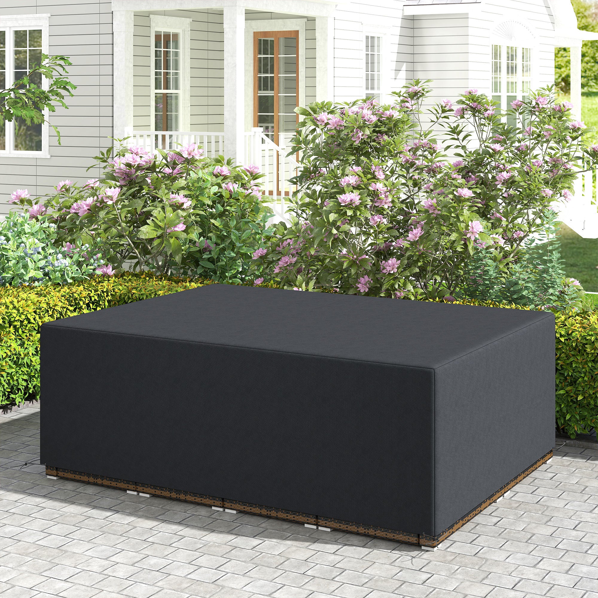 Outdoor Furniture Cover, Waterproof Anti-UV Rattan Sofa Set Protection, 600D Oxford Black
