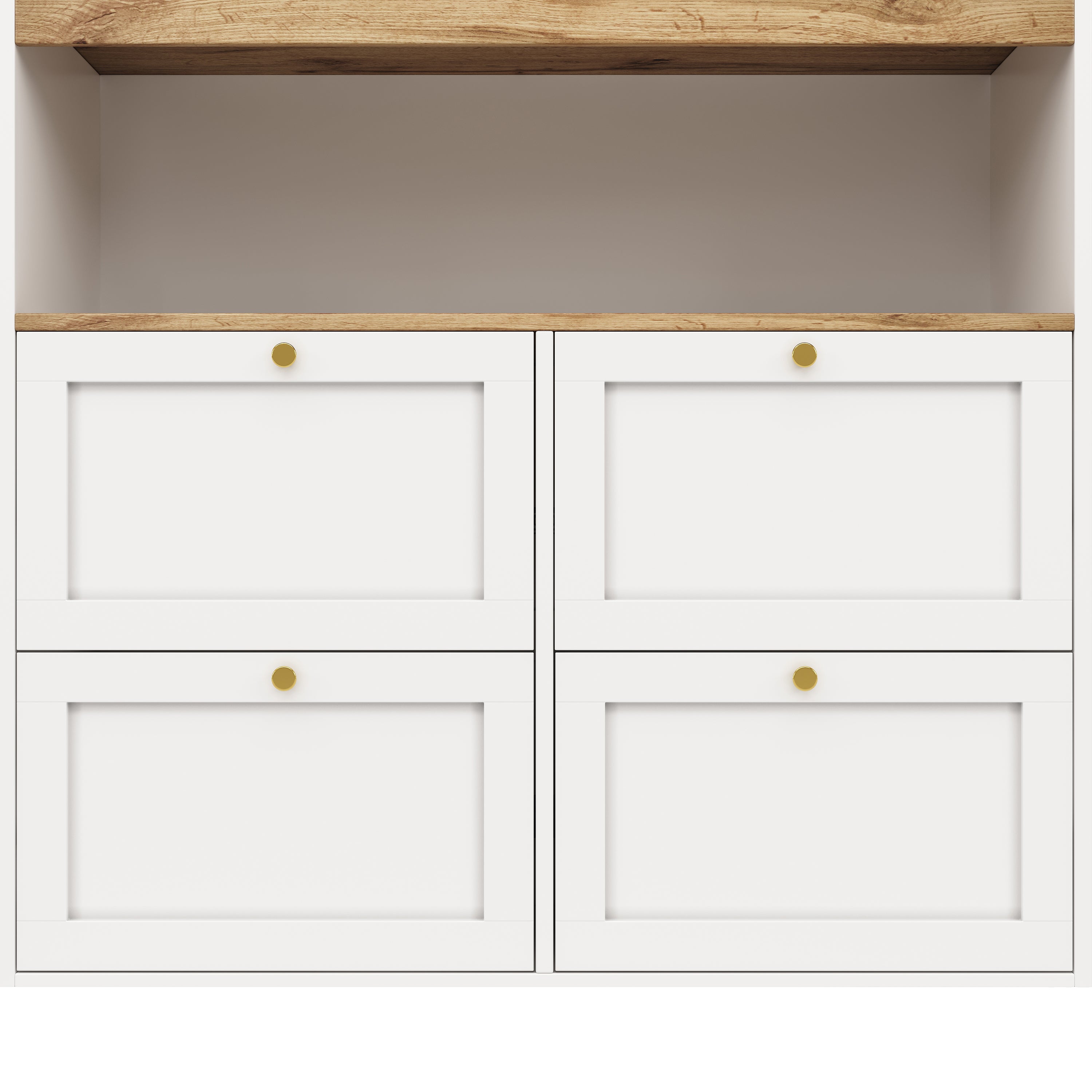 Rotating Standing Table 360° with 4 Drawers & Open Shelves - White