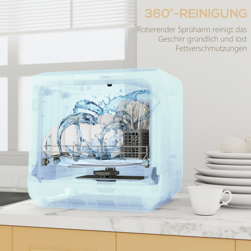 Countertop Dishwasher, Mini 6-Liter Tank 5 Programs LED Display Drying Function, White
