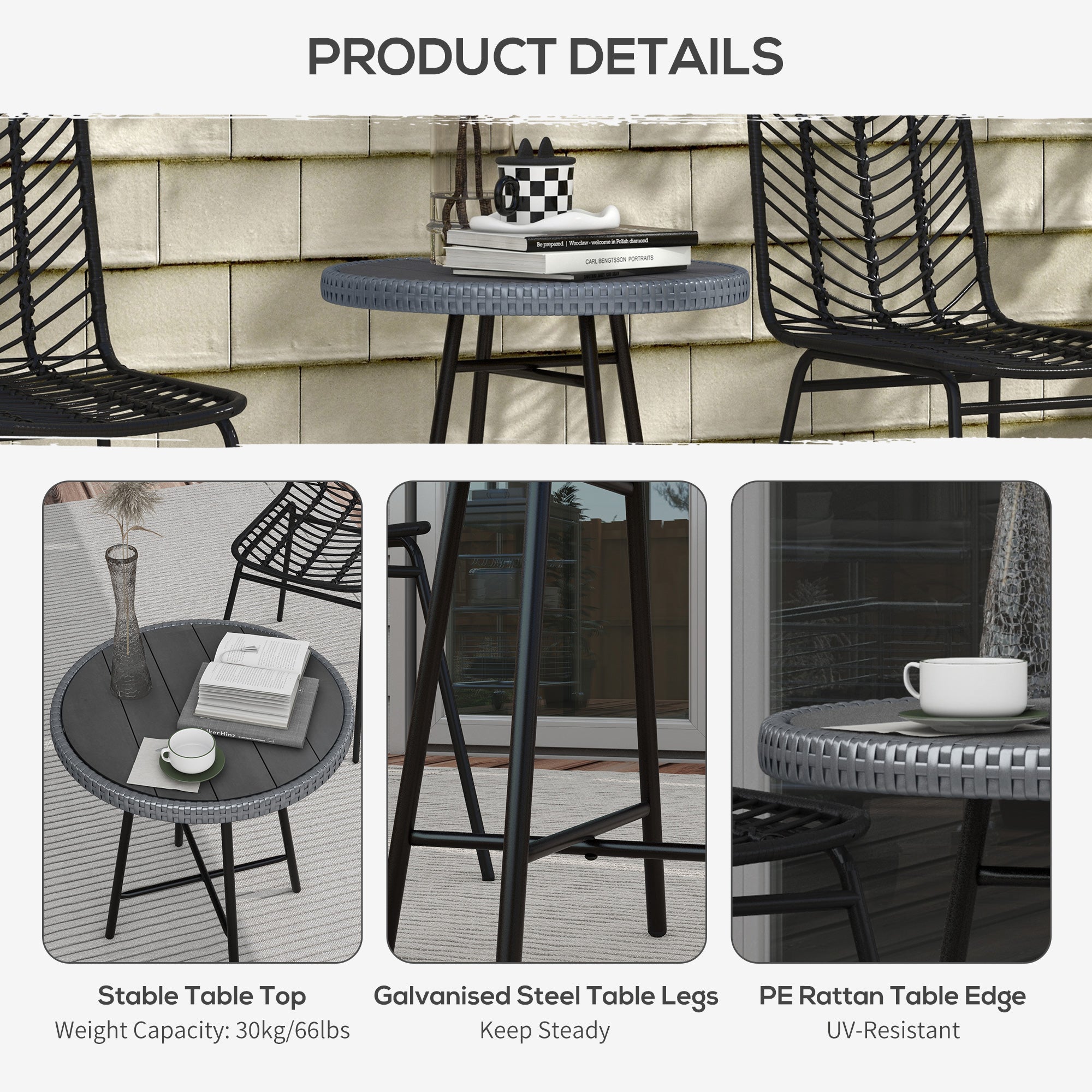 Rattan Side Table Outdoor Border Grey