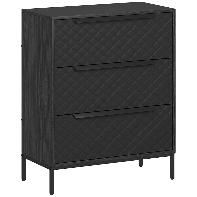Chest of Drawers Dresser, 3 Fabric Drawers Aluminium Handles, Black