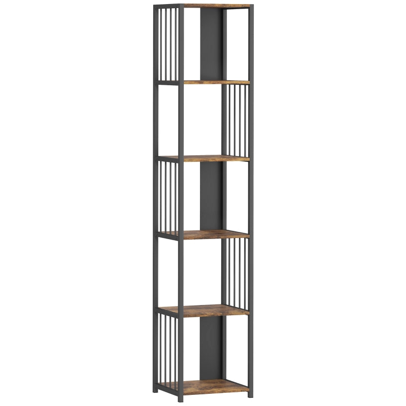 Bookshelf 5-Tier Steel Frame Rustic Brown