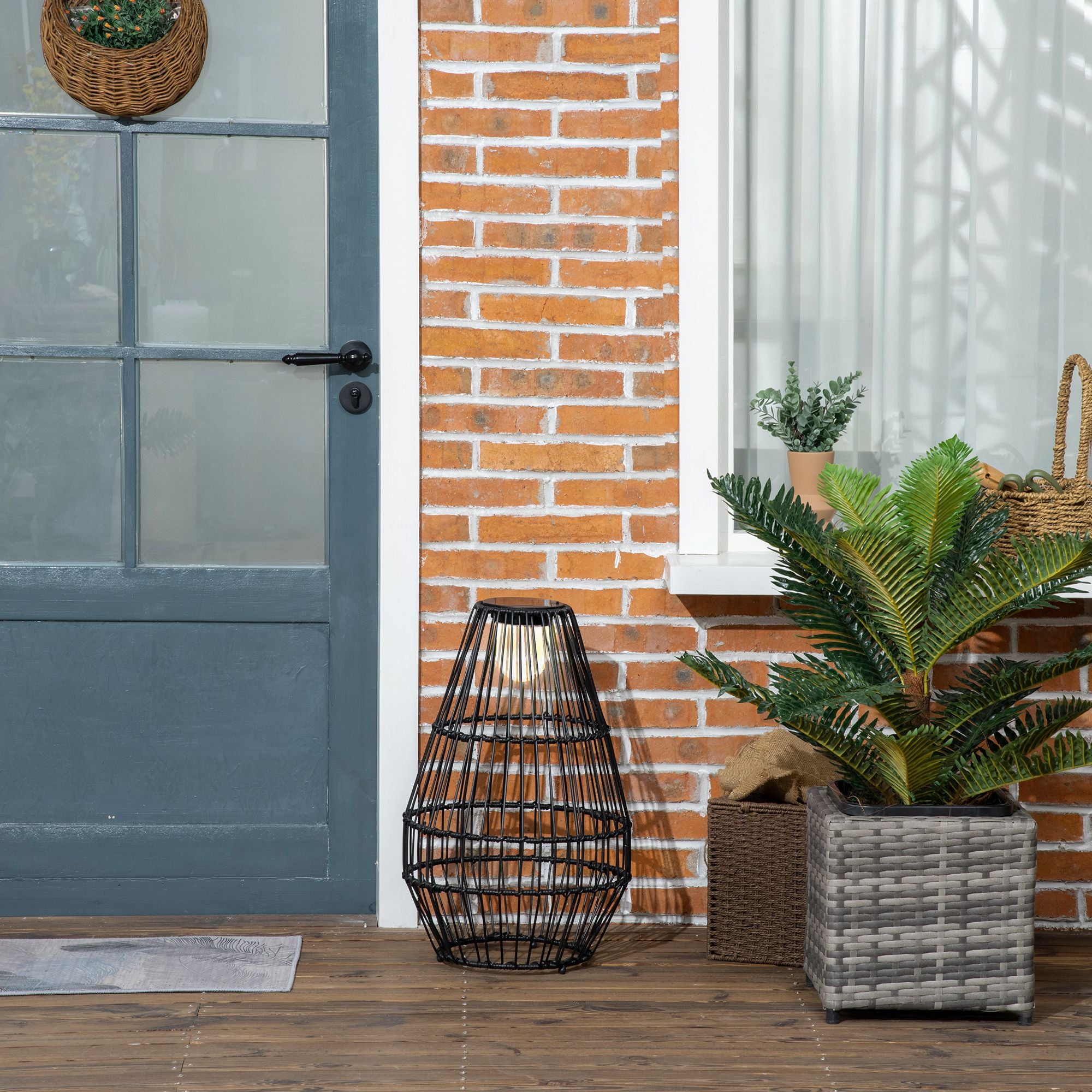 Solar Lamp Drum Design Waterproof Automatic LED Black