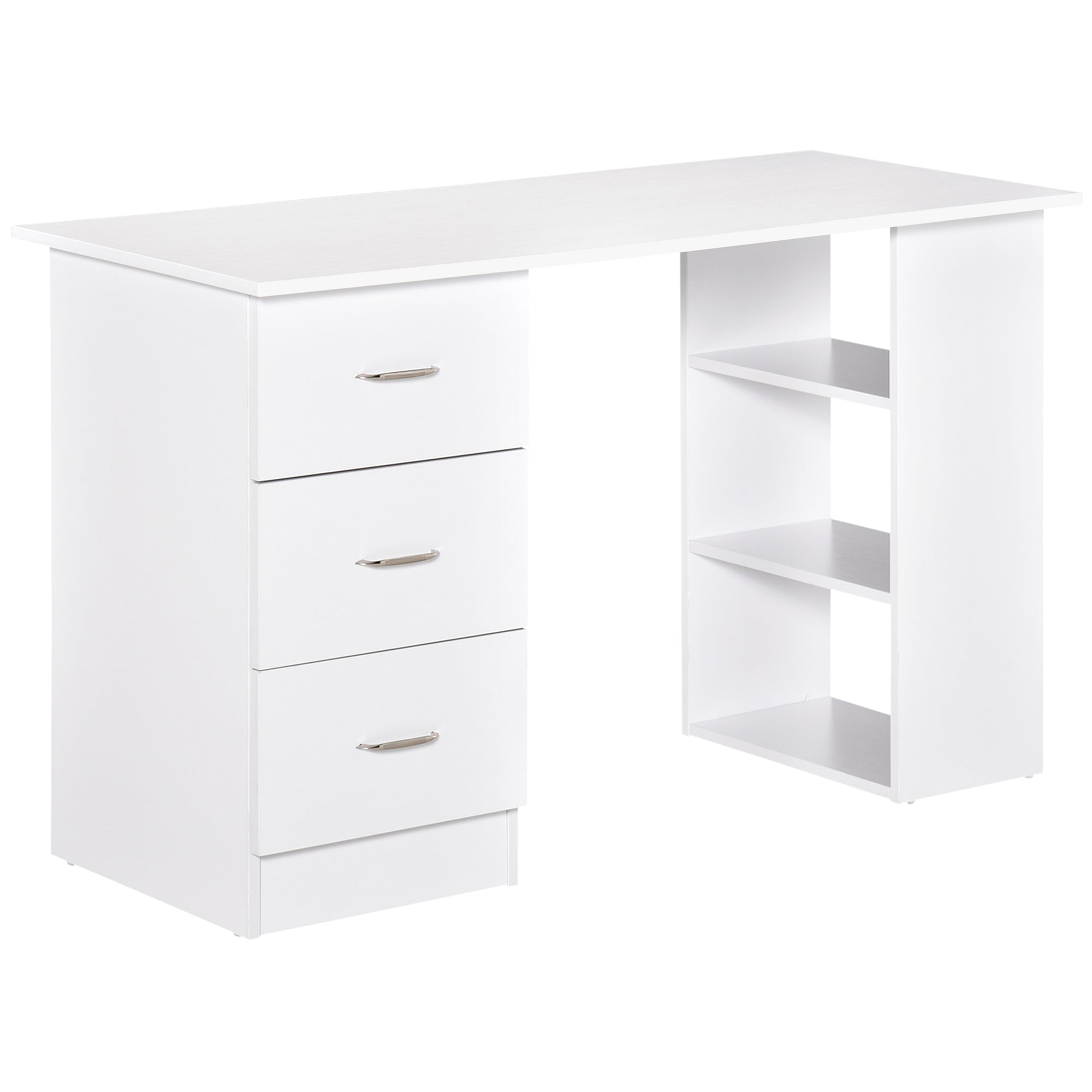 Computer Desk with 3 Storage Shelves & Drawers, White