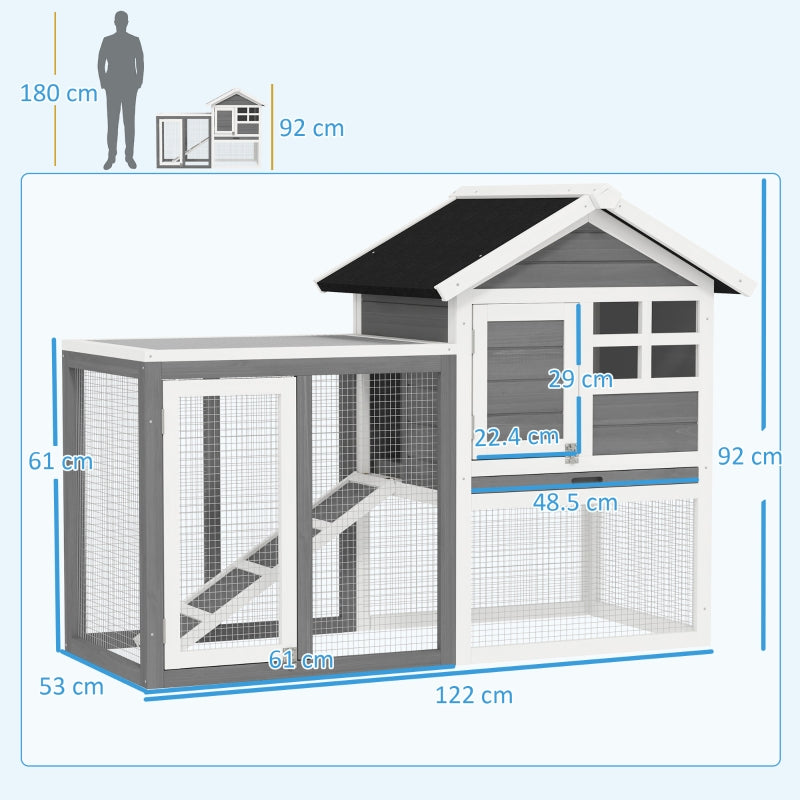 Rabbit Hutch Outdoor Wooden, Pull-Out Tray, Grey