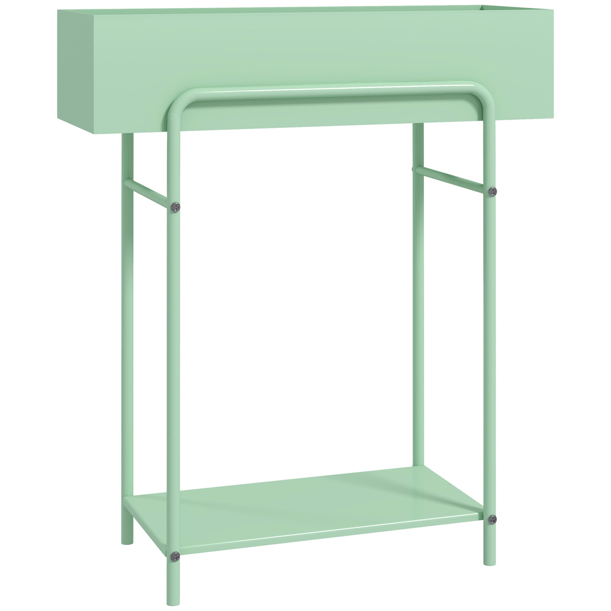 2 Tier Plant Stand with Drain Holes, Floor-standing, Indoor Outdoor Metal, Green