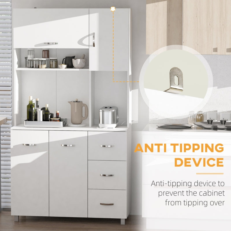 Kitchen Cupboard 183cm Tall Storage Cabinet with Drawers and Shelves White
