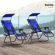 Zero Gravity Lounger Chair Set of 2, Folding Reclining with Shade, Cup Holder, Blue