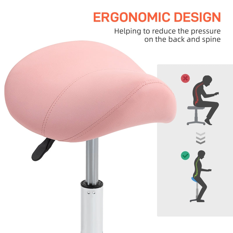 Saddle Stool Height Adjustable Salon Chair for Massage Spa Faux Leather Pink