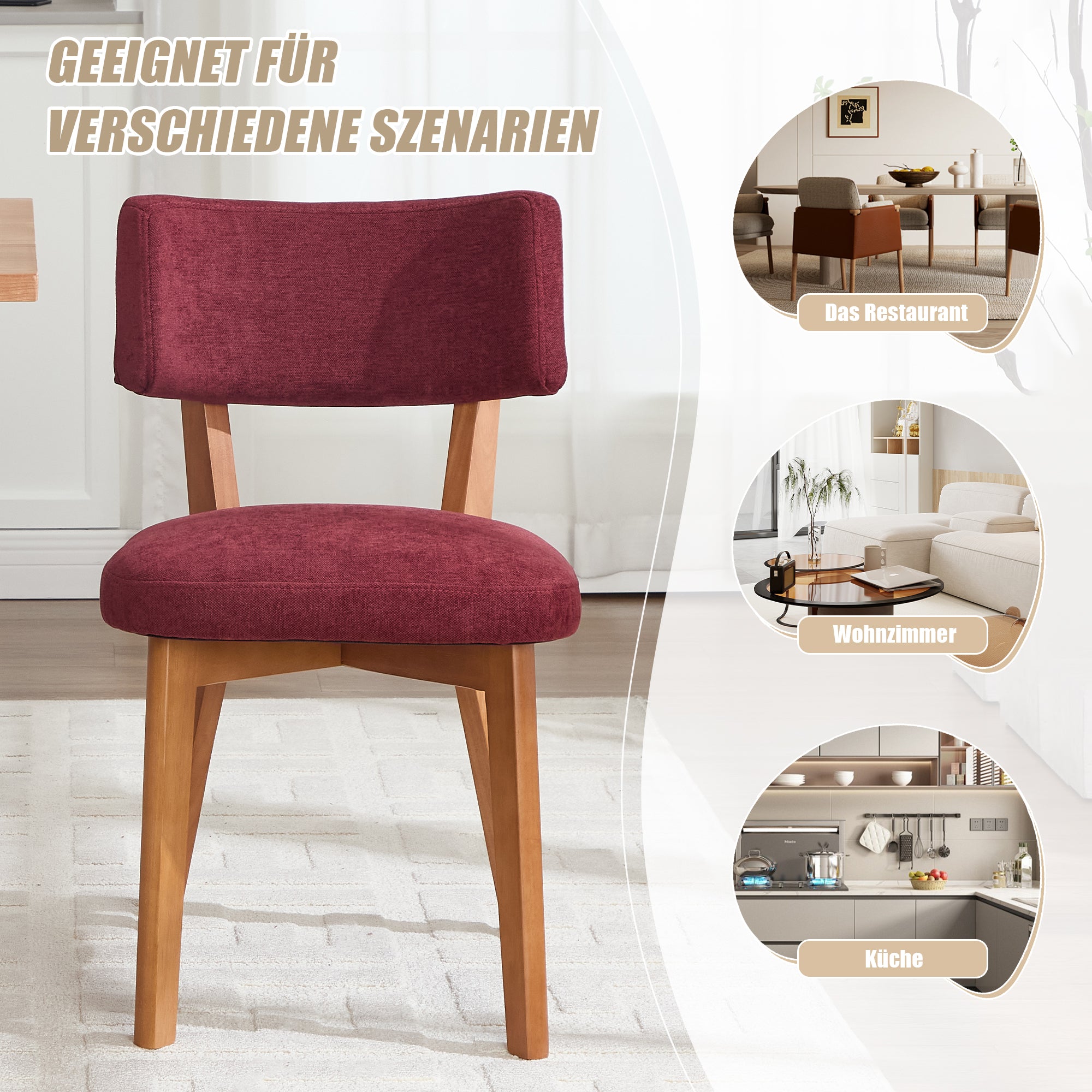 Dining Chair Set of 2, Mid-Century Style Solid Wood Legs Upholstered Seat, Fabric