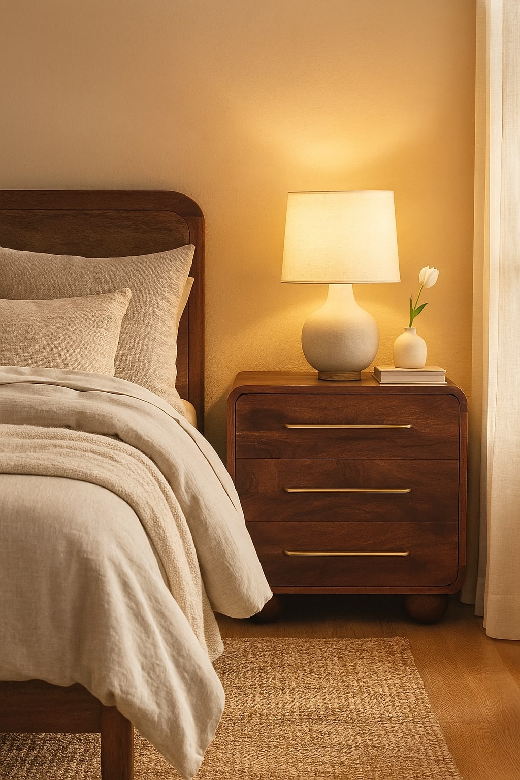 Solid Wood Rounded Chest, 3-Drawer, Brown