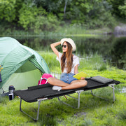 Folding Camping Bed Lightweight Portable with Pillow, Black Silver