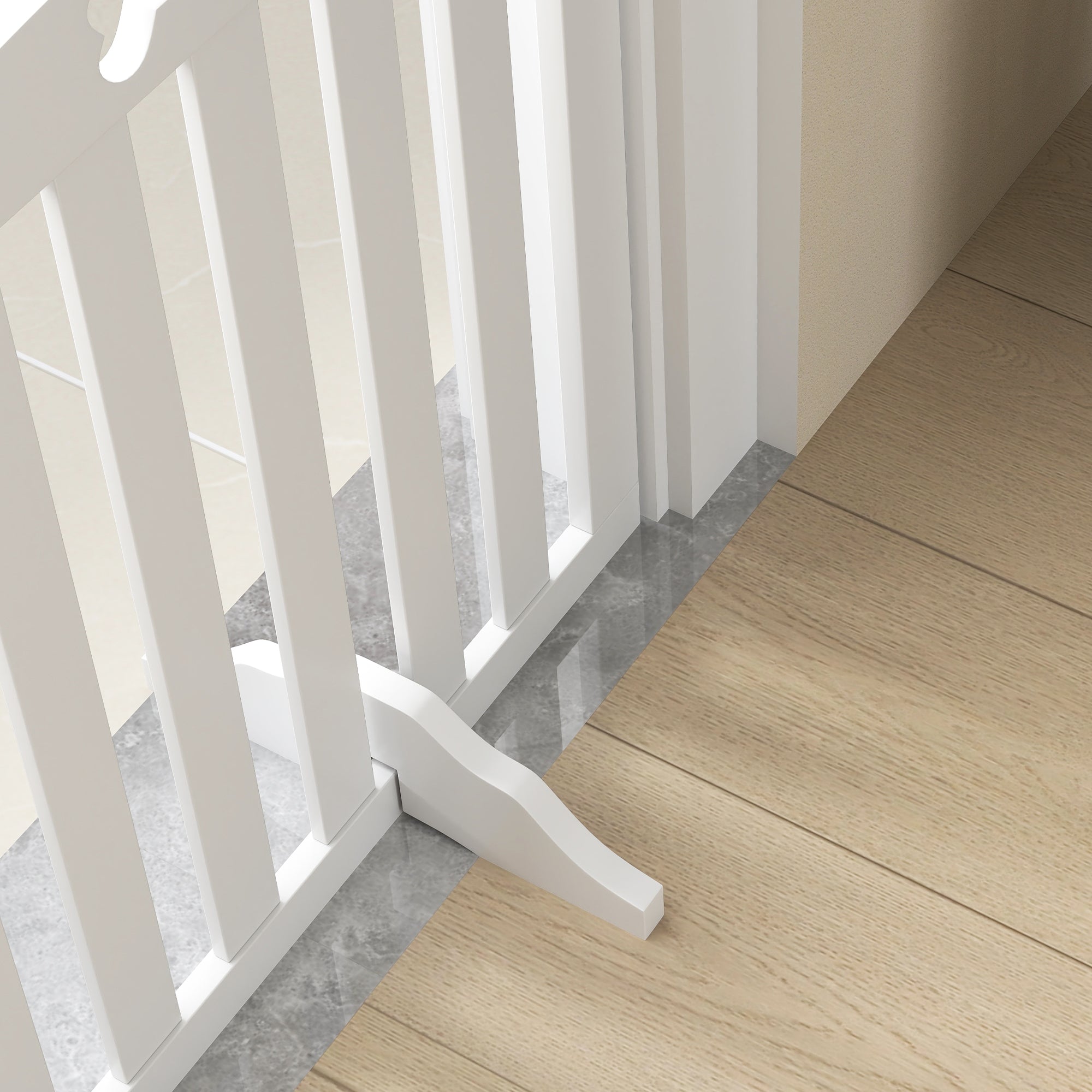 Dog Gate 4-Piece Set, Foldable Freestanding Stair Gate 207.5x61cm, White