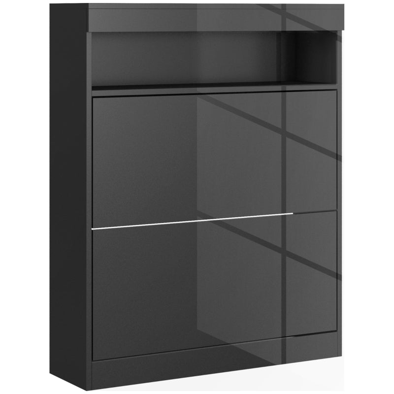 Shoe Storage Cabinet, 16 Pair Flip Doors - High Gloss Black