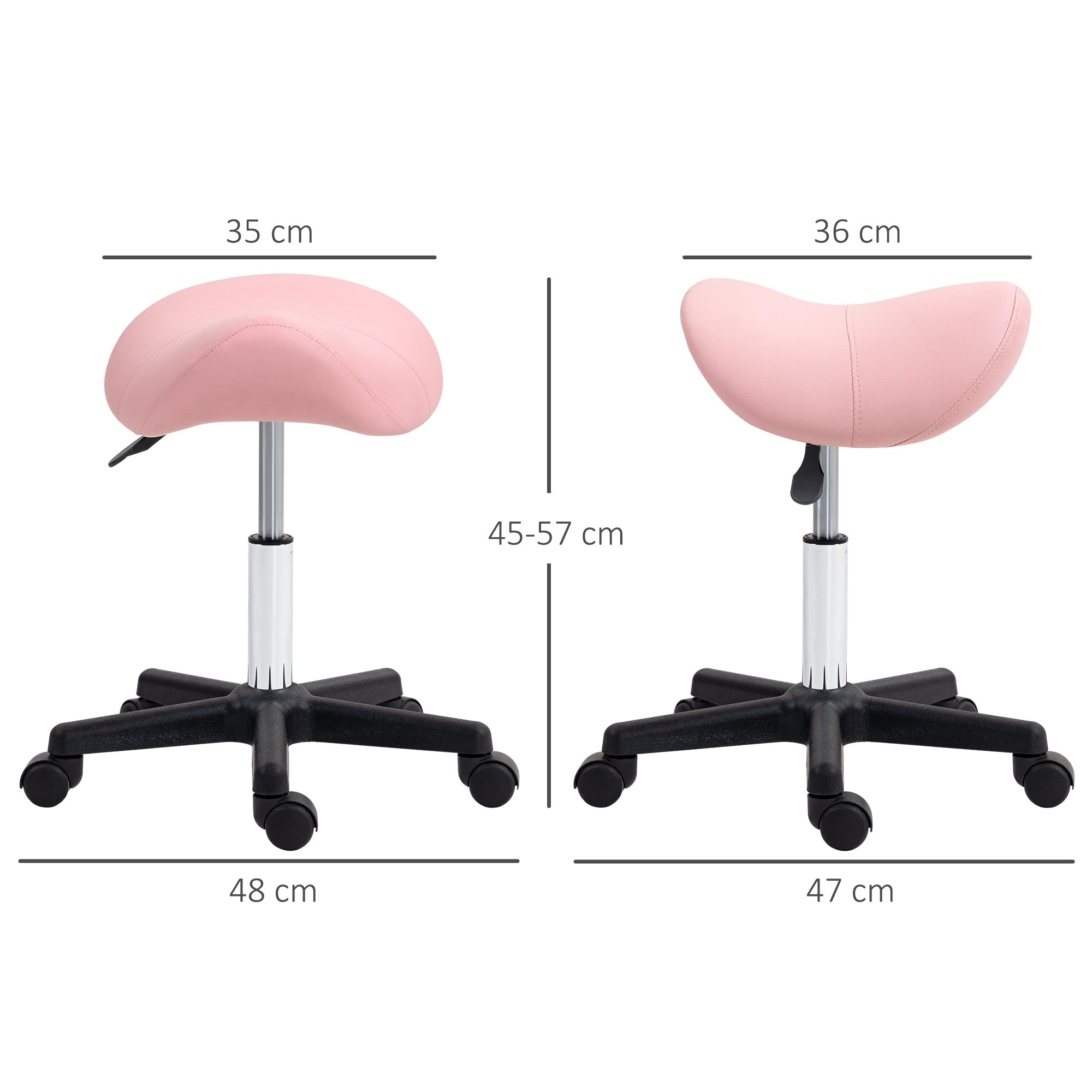 Saddle Stool, Adjustable Rolling Salon Chair, Pink PU Leather