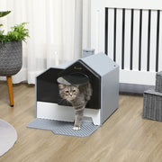 Cat Litter Box, Removable Tray with Sieve Mat & Scoop, Grey