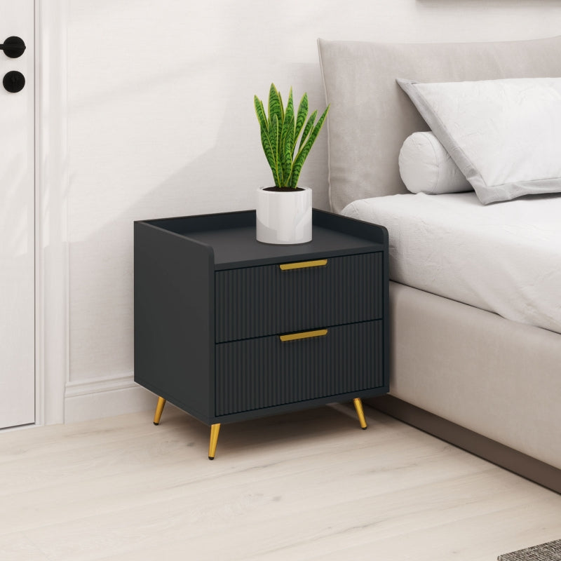 Elegant Two-Drawer Bedside Table, Black Engineered Wood