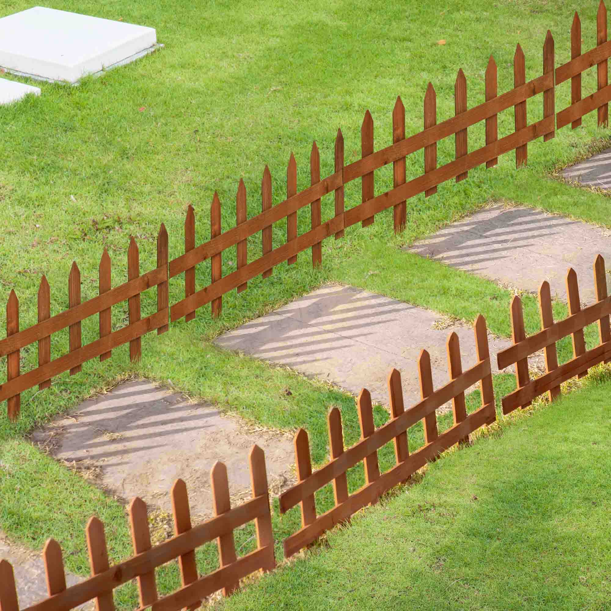 Wooden Border Fences for Lawn Edging, Pack of 12, Brown