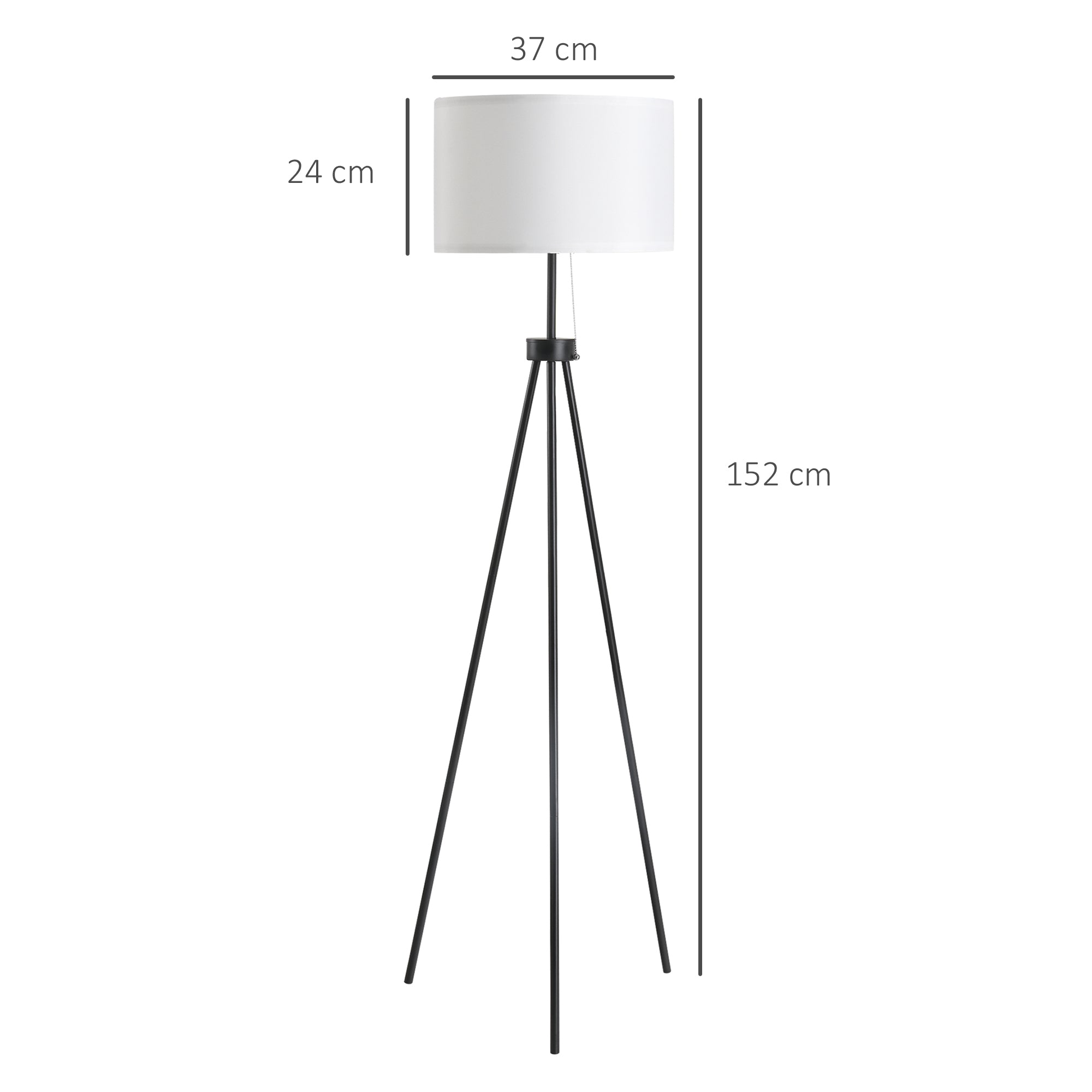Floor lamp modern E27 stylish, black & white, steel & polyester