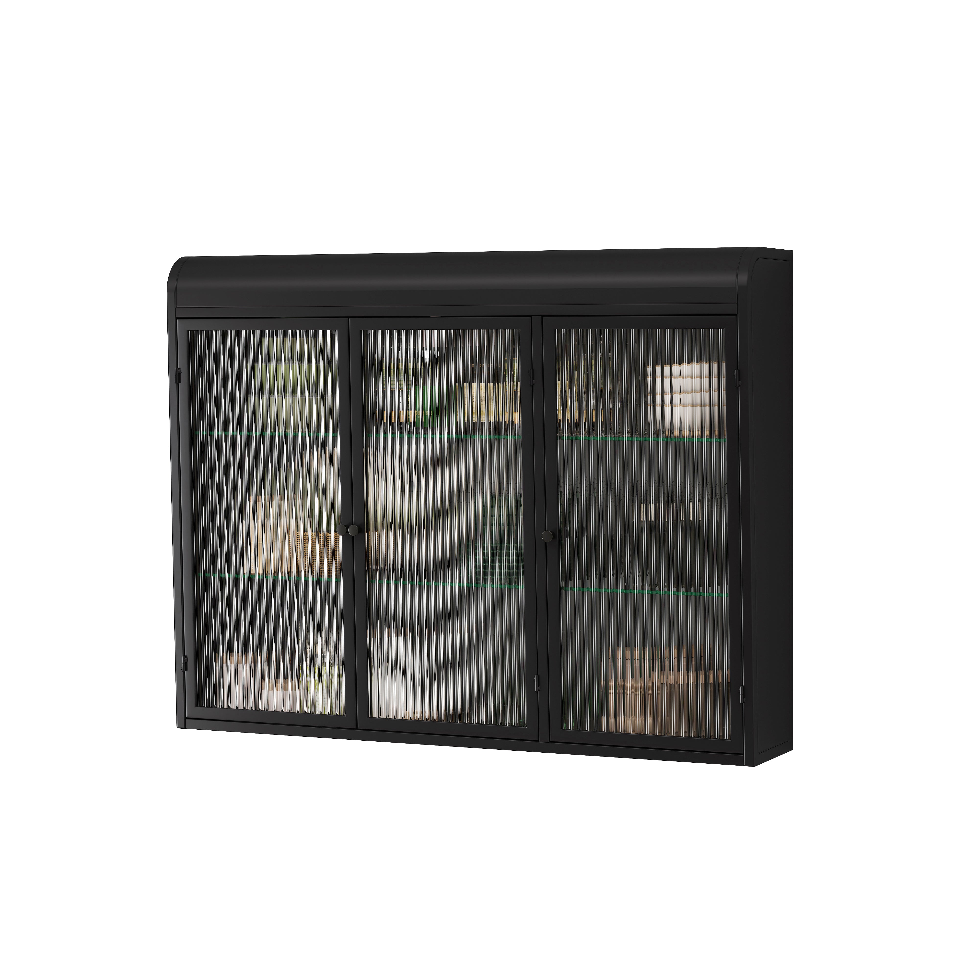 3 Door Arched Wall Mounted Glass Cabinets, Black